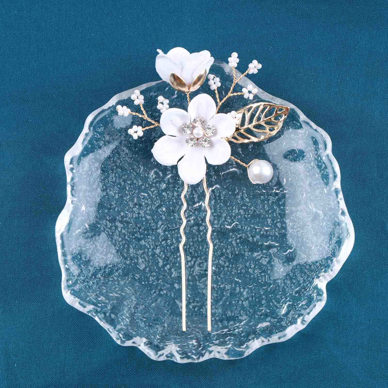6 stuks bruids bloem bruiloft haarspelden kristal parel haarspelden clips hoofddeksel goud bruiloft haaraccessoires sieraden met strass voor bruiden bruidsmeisjes vrouwen meisjes opgestoken