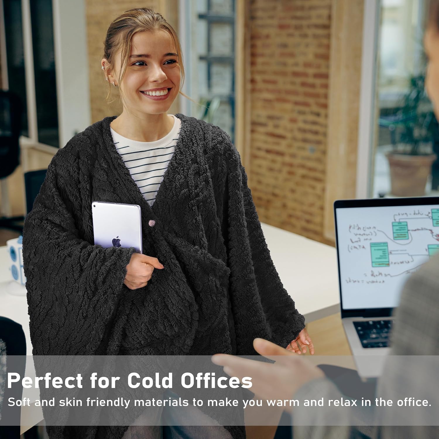 Catalopnia Womens Wearable Poncho Blanket, Fleece Blanket Cape with Pockets, Soft Warm Shawl, Gifts For Women - Image 6