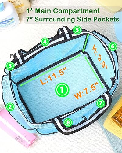 Miniatura 13 de Bolsa de ducha portátil de malla XL para dormitorio universitario, camping, viajes, gimnasio (negro)