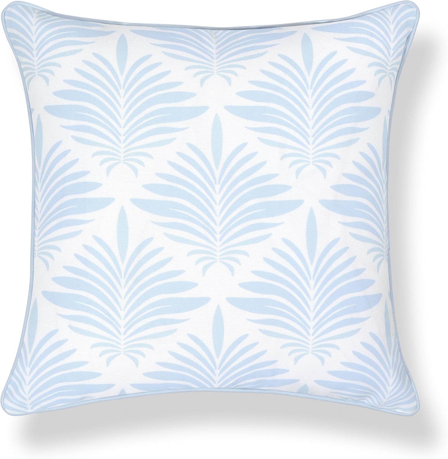 Hofdeco Premium Grandmillennial Coastal Hampton Patio Indoor Outdoor Throw Pillow Cover Only, 20"x20" Water Repellent for Backyard, Couch, Poolside, Baby Blue Print Abstract Plam Leaves