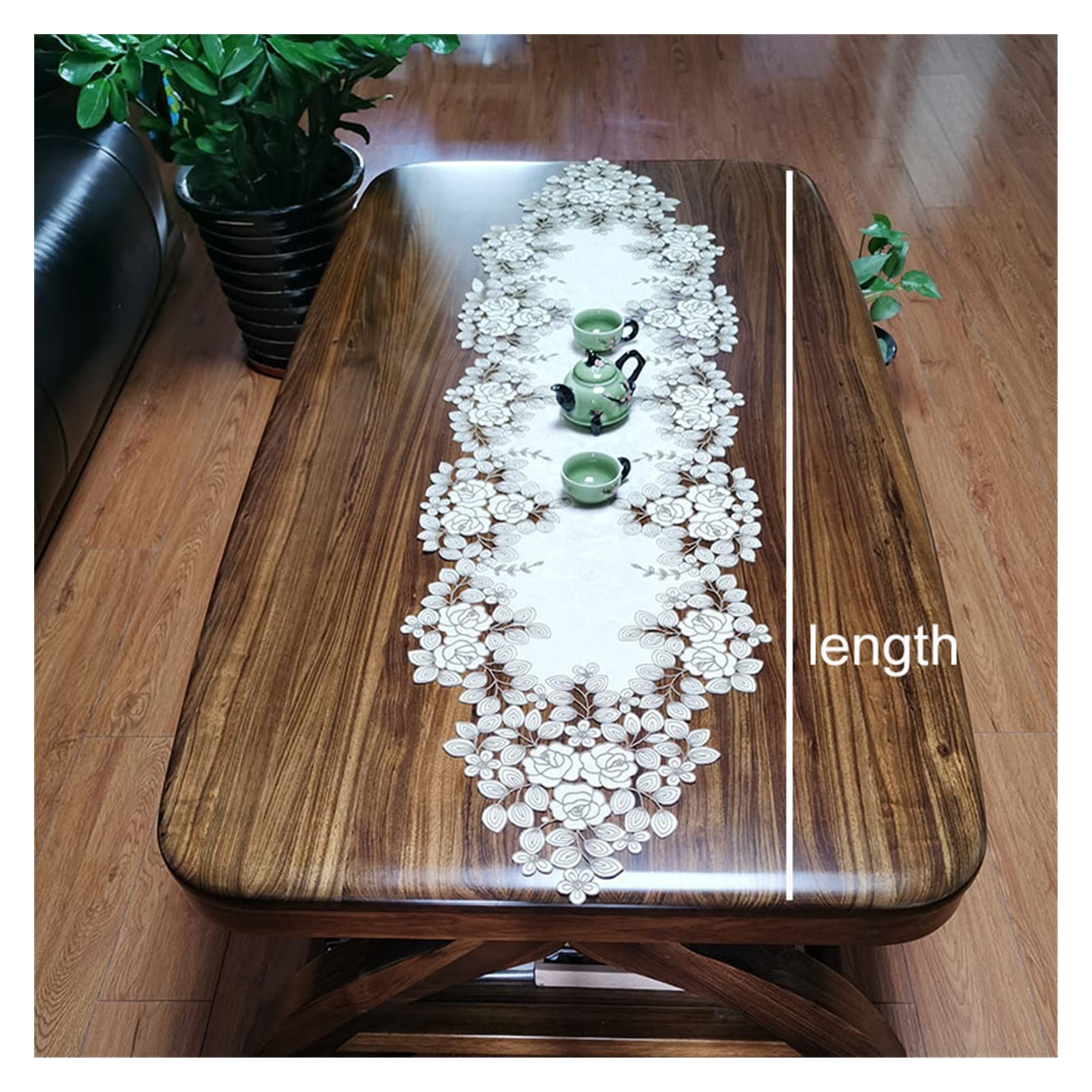 Chemin de table en dentelle brodée pour fête de mariage - Blanc - 40 x 110 cm - Élégante nappe décorative