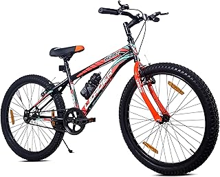 Leader Beast 24T Kids MTB Cycle | Kids Cycle with Sturdy 16 Inch Frame | Without Gear Bicycle with V Brake | Ideal for 9-13 Years (Black/Orange),Front