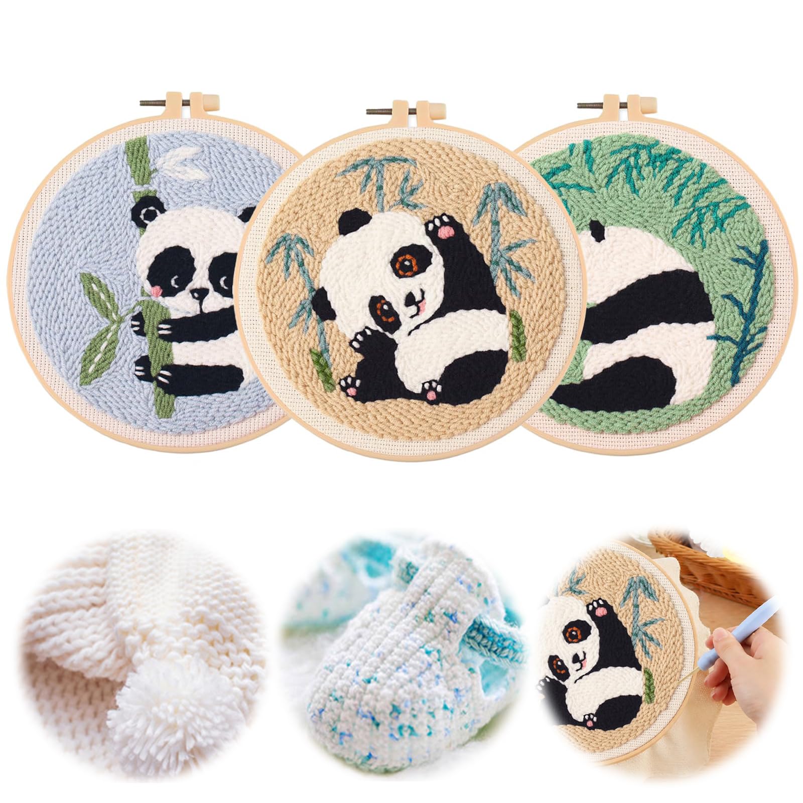 Kompletny zestaw do Punch Needle Panda 3 szt. DIY