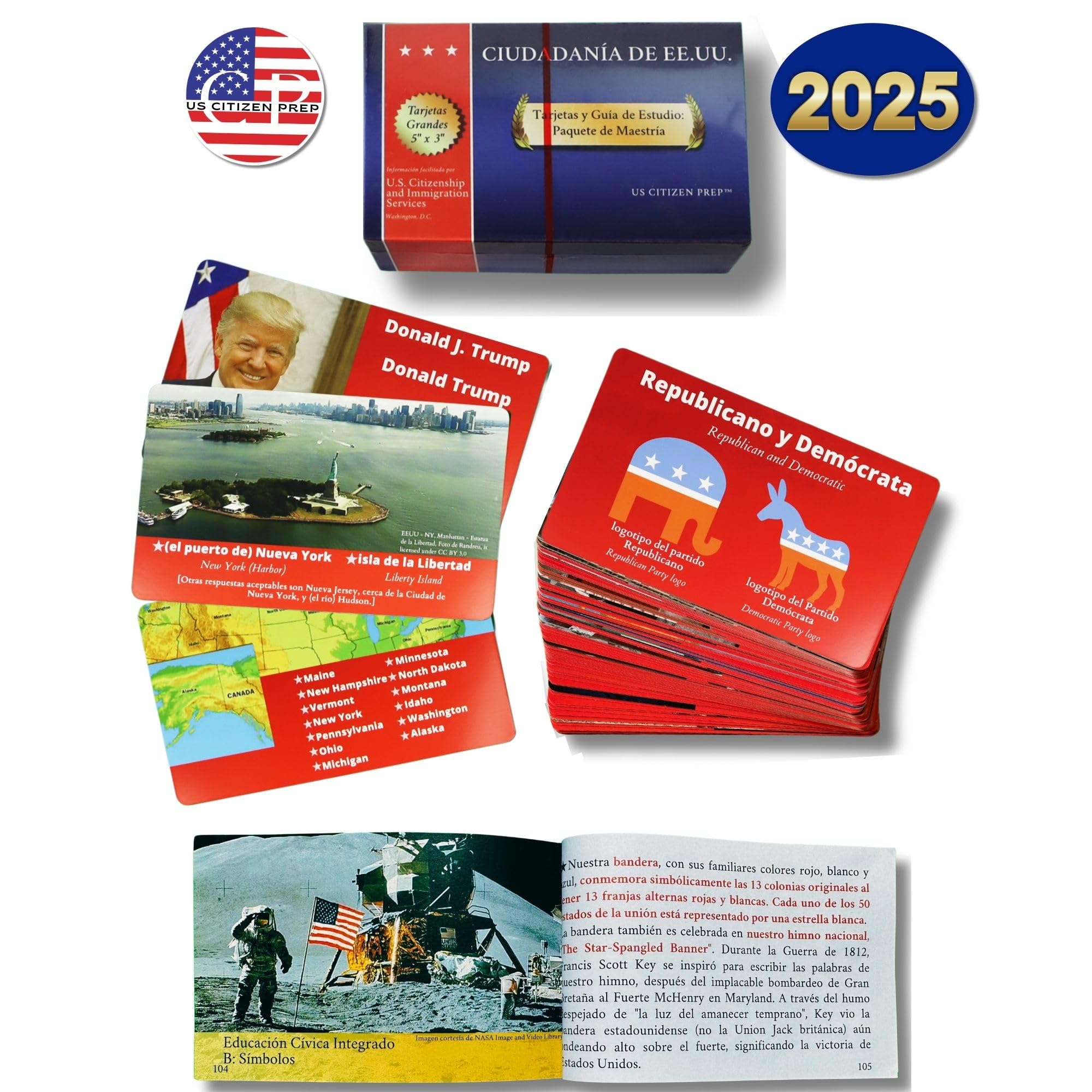 US Citizenship Test Flashcards & Study Guide Combo Set (Español/Inglés); Ciudadanía Americana: Tarjetas y Guía de Estudio de Bolsillo