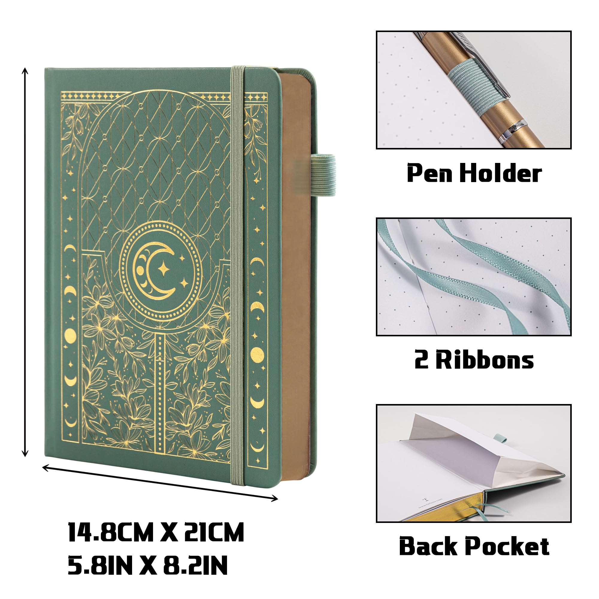 TIEFOSSI Carnet de notes Bullet Dotted Journal, papier épais numéroté 160 g/m², couverture rigide A5 à grille pointillée pour femmes et hommes, écriture de travail, bullet journaling, dessin