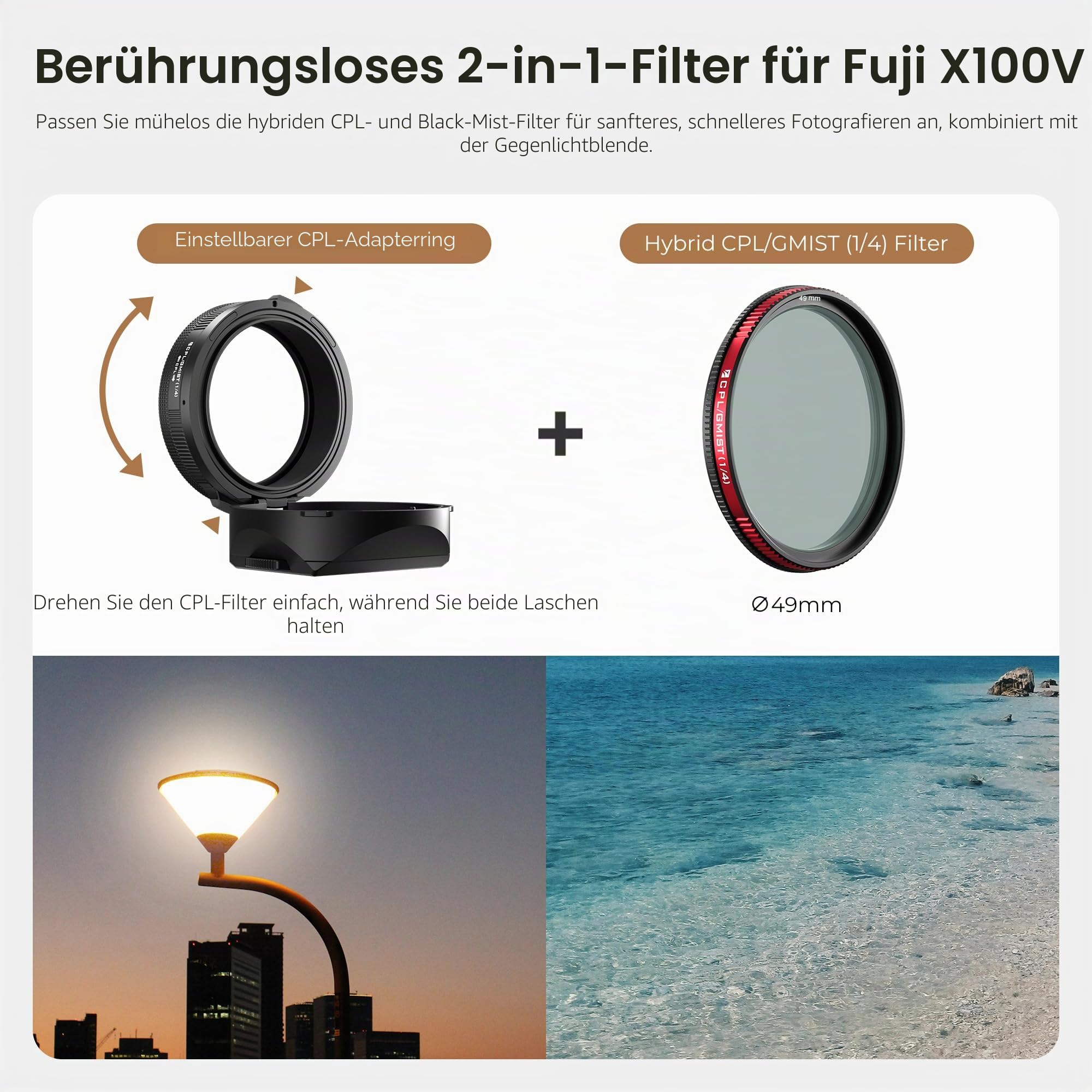Freewell The Real Gegenlichtblende - Hybrid CPL/Mist Filter, Flipable, Touchless Filterbetrieb für Fuji X100VI, X100V, X100 Series (Schwarz)