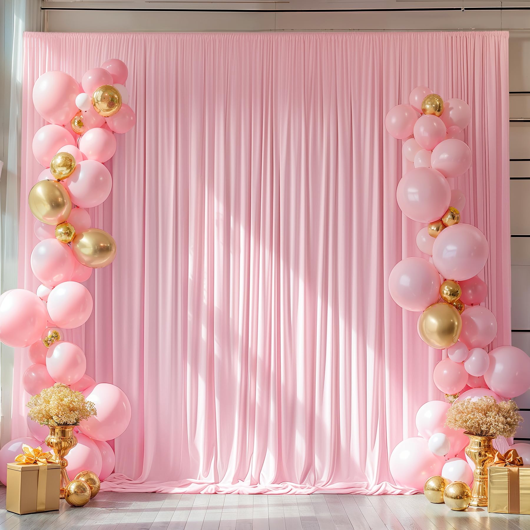 10x10ft Pink Backdrop Curtains for Wedding Parties Wrinkle Free Pink Curtains Photo Backdrop Drapes for Photography Birthday Baby Shower Soft Fabric