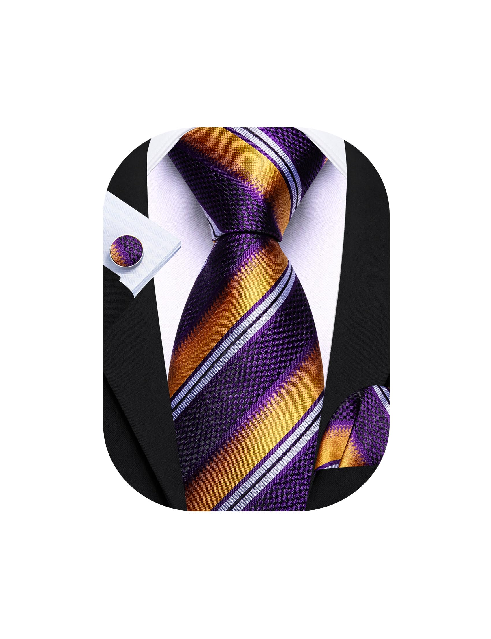 Barry.Wang Mens Tie Set Plaid Check Stripe Neckties Pocket Square Cufflinks | Woven Classic,Formal/Casual Men's Necktie,Luxury,Business,Wedding,Party,Prom,Graduation
