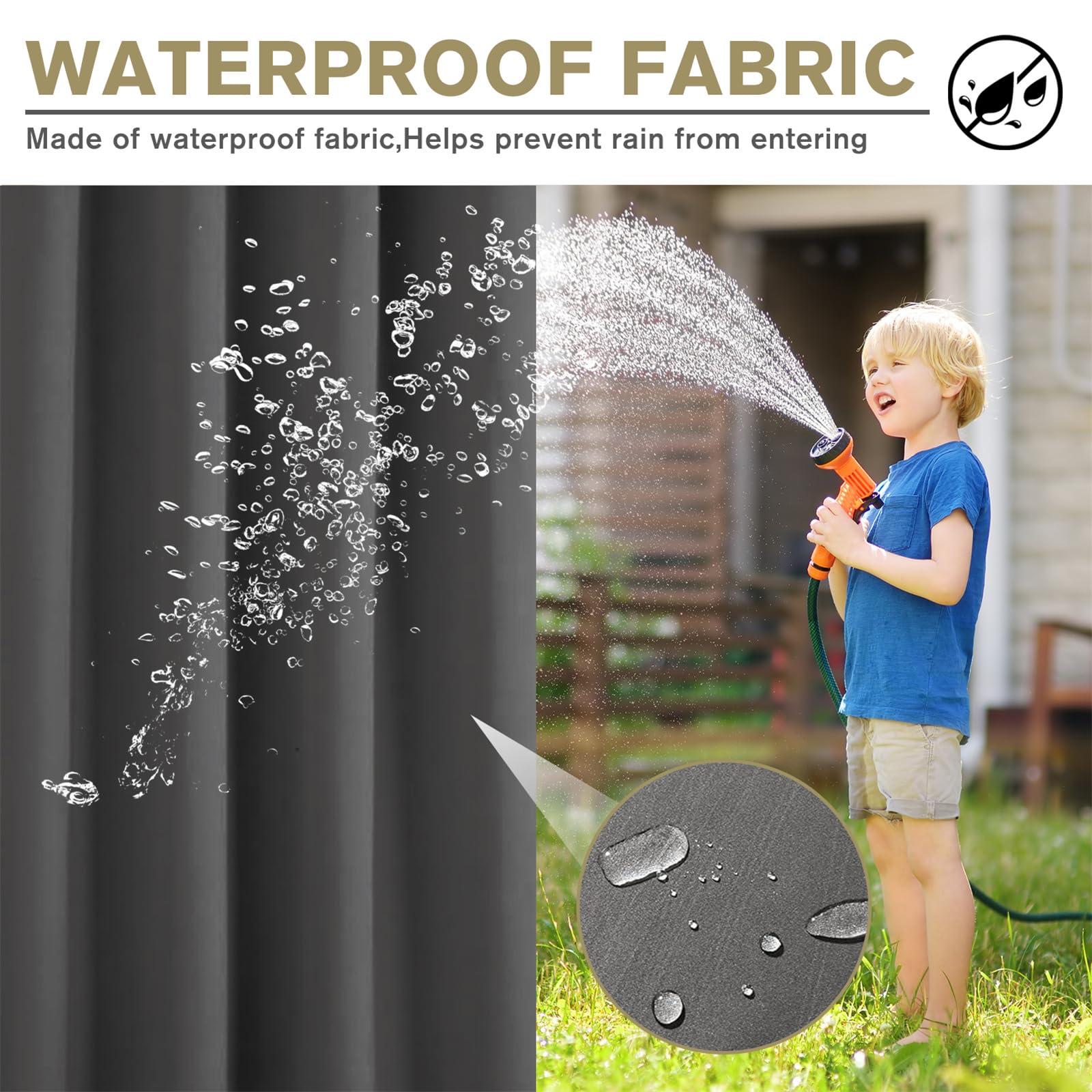 LINGKY Blickdicht Vorhänge Outdoorvorhänge Gardinen Terrassen Sichtschutz Outdoor Vorhang Wetterfest Wasserdicht Sonnenschutz für Balkon Pavillon, 213x132 cm(HöhexBreite), Grau, 2er Set