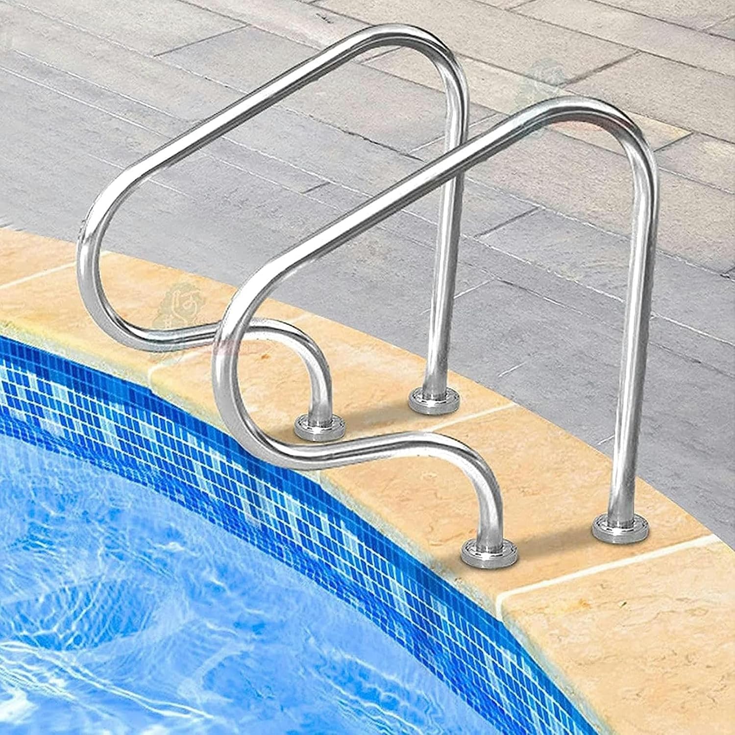 AMNOOL Pool Handrail Humanized Swimming Pool Handrail 304 Stainless Steel Pool Safety Rail Silver Pool Stair Railing for Inground Spa Water Park*1
