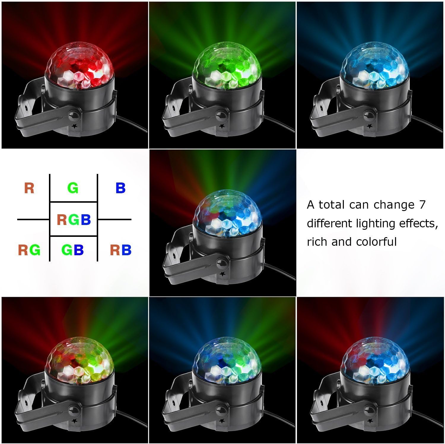 Party Lights Disco Ball Tabiger Disco Lights DJ Light Sound Activated Strobe Light 3W 7 Colors Stage Lights Xmas Karaoke Disco Ball Light for Kids Birthday Home Party Club Pub Wedding with Remote