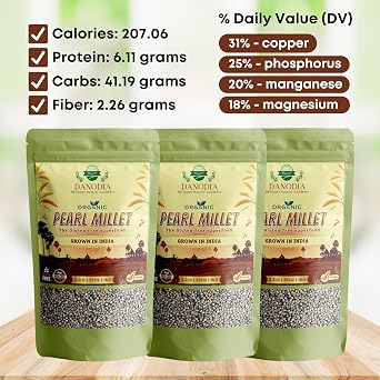 Danodia Foods Pearl Millet (Bajra Whole Grain), 950g | Unpolished & Hulled; Gluten-Free; High Fibre; For Khichdi, Porridge, Pilaf, Salads & Home Milling