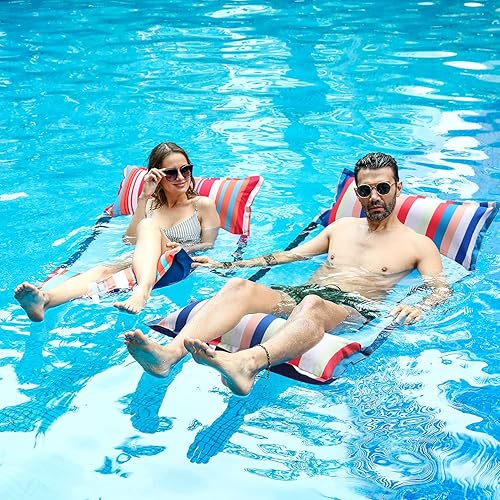 Miniatura 9 de FindUWill Hamaca flotante de tela para piscina, XL, paquete de 2 flotadores inflables multiusos para hamacas de agua (silla, silla, hamaca,