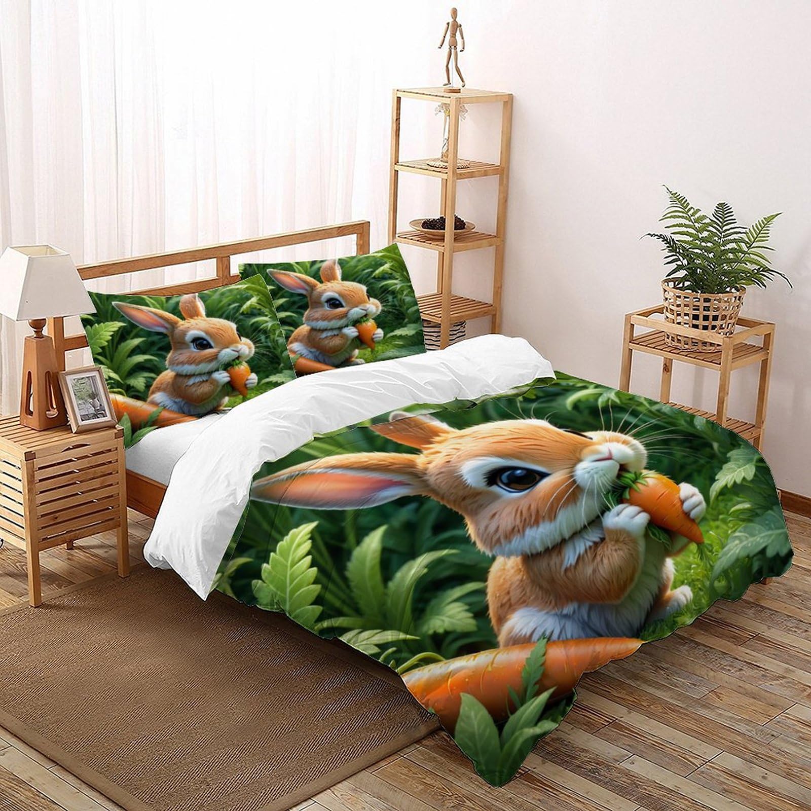 Housse de couette lapin 200x200 parure de lit animaux pour adulte lit double microfibre 2 taies