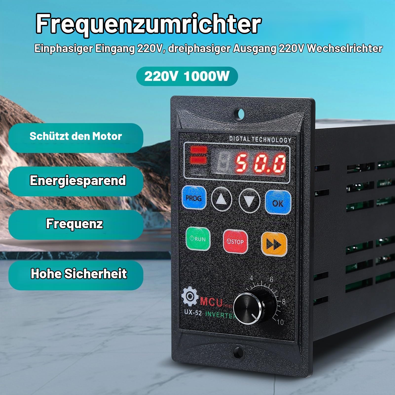 DEWIN Frequenzumrichter, VFD Frequenzumrichter 230V 1 Phasen Eingang 3 Phasen Ausgang VFD Drehzahlregler zur Motordrehzahlregelung 1100W AC 220V
