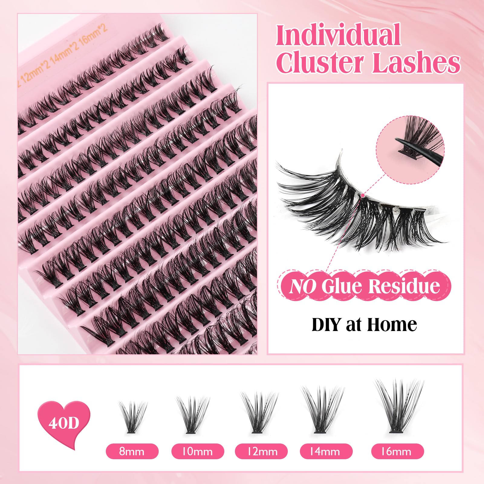 Sixstarhair Individual Lashes 40D Cluster Lashes 8-16mm Mix Lashes Individual Cluster Volume Eyelash Clusters Extensions DIY Lash Extensions at Home(40D-0.07D,8-16mix) - Image 3