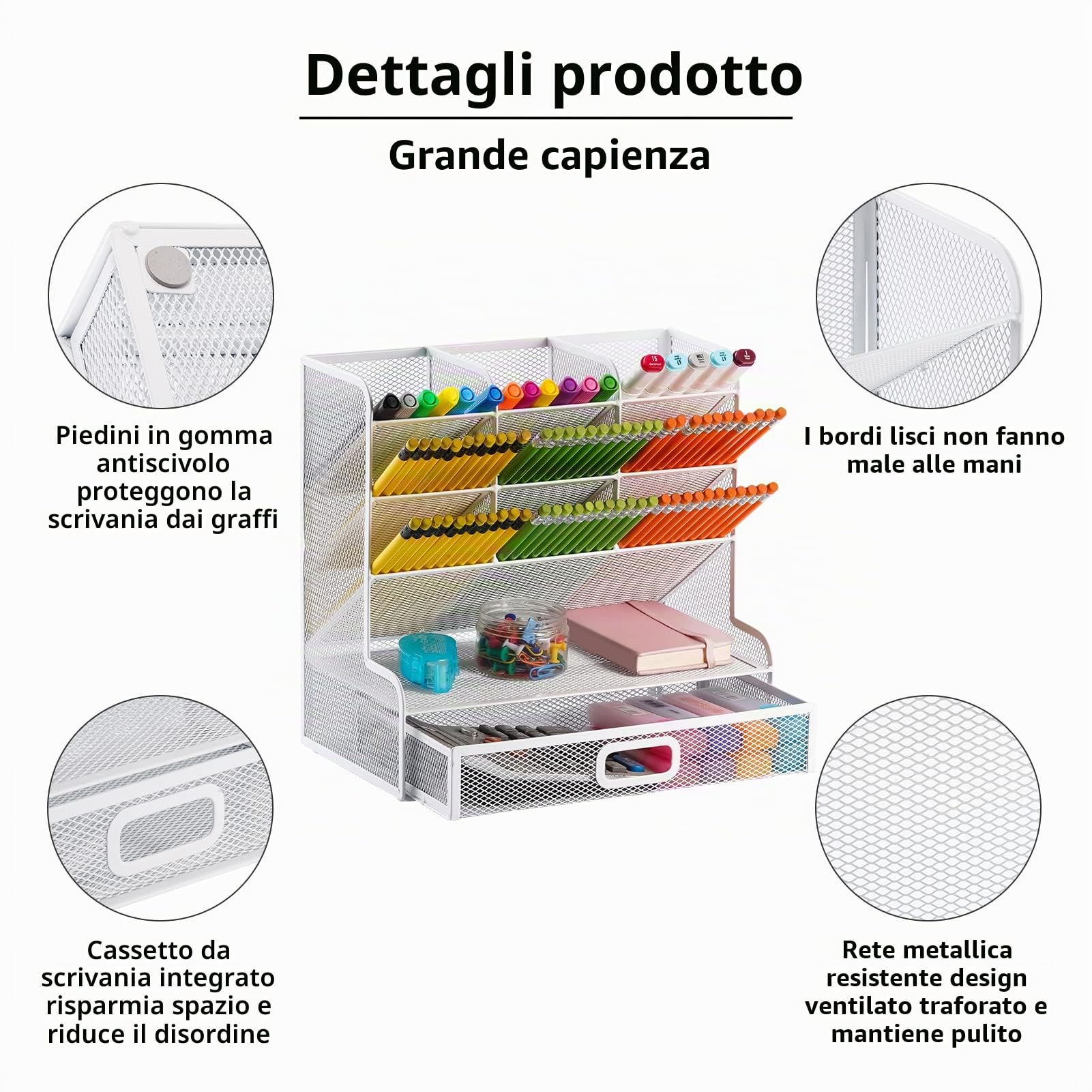 Marbrasse Organizer Scrivania con Cassetto,Multifunzione Porta Penne per Scrivania,Organizzatore Scrivania per Ufficio Casa Forniture Scola(Blancio)