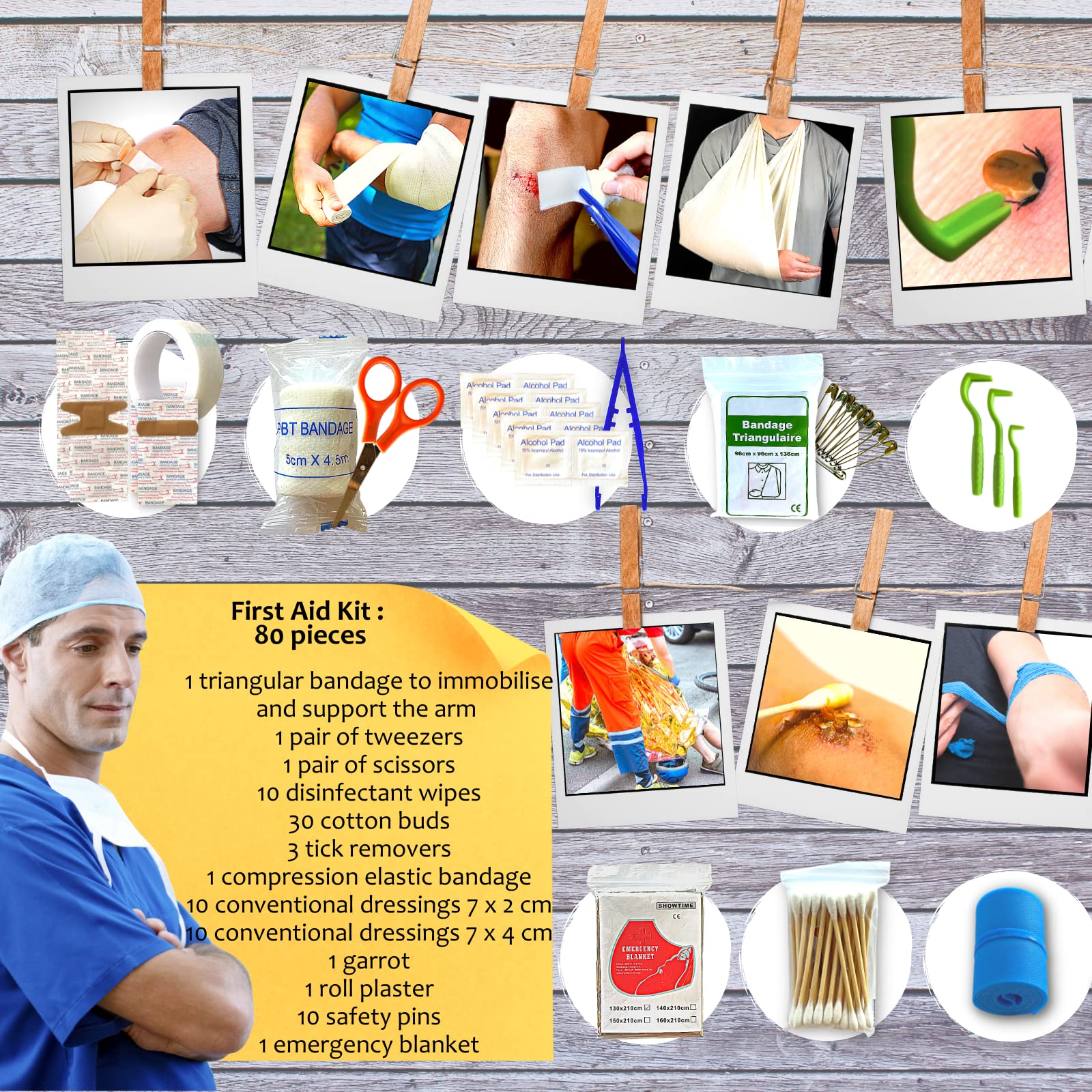 Kit di Sopravvivenza ULTRA COMPLETO + Kit di Primo Soccorso | Cannuccia Filtrante - Mini Pala Pieghevole - Bussola – Pinza Multifunzione – Accendifuoco -Accessori