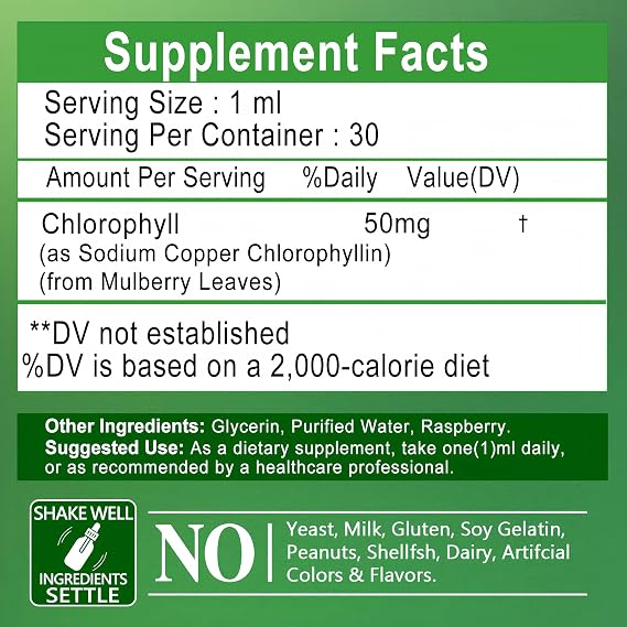 Chlorophyll Liquid Drops - 98% High Absorption Chlorophyll for Skin, Digestion, Gut Health, Energy and Detox - Liquid Chlorophyll Supplement for Women and Men Body Detox - Sugar Free, Non-GMO