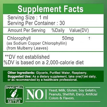 Chlorophyll Liquid Drops - 98% High Absorption Chlorophyll for Skin, Digestion, Gut Health, Energy and Detox - Liquid Chlorophyll Supplement for Women and Men Body Detox - Sugar Free, Non-GMO