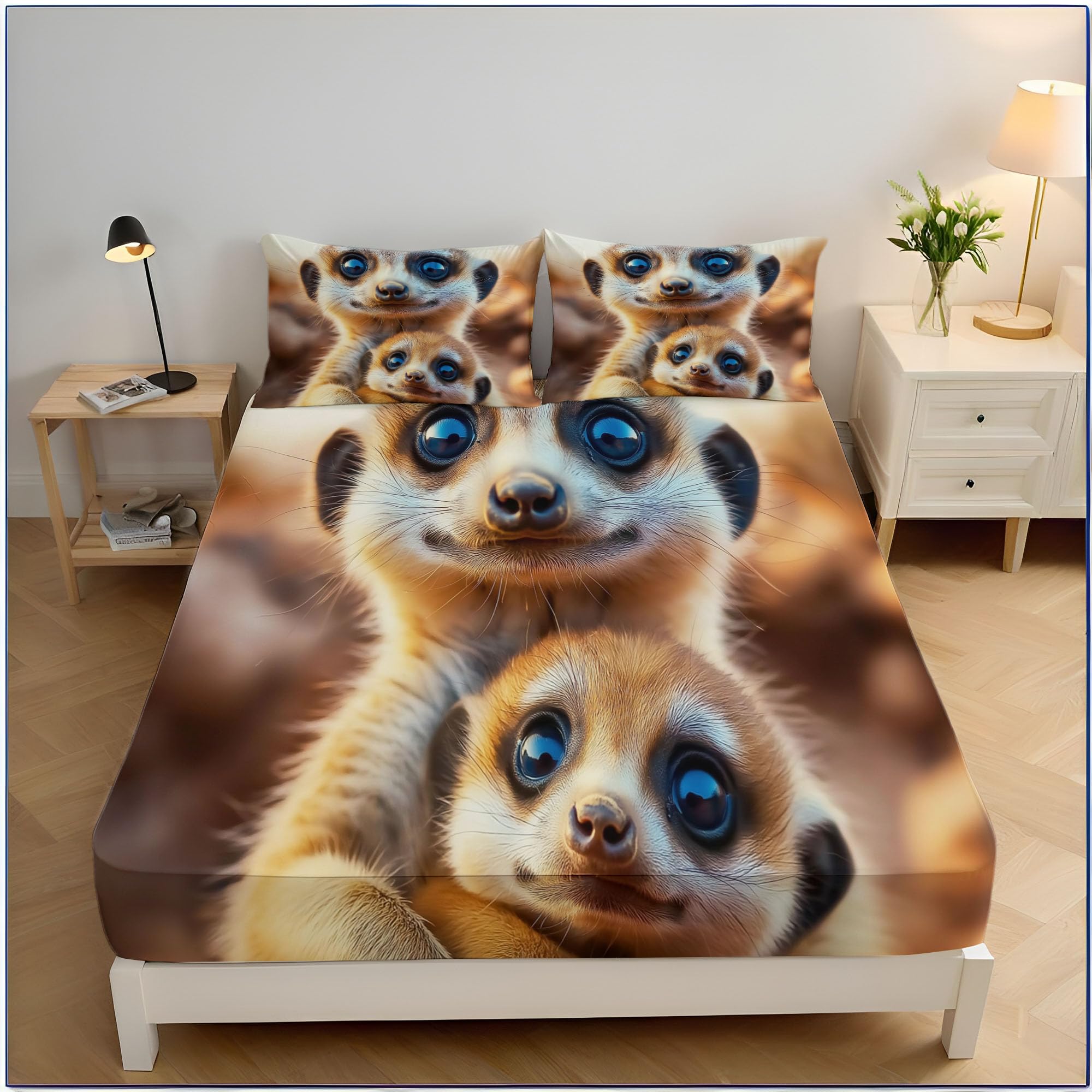 Drap housse 140x200cm animaux suricates pour une chambre d'enfant ludique