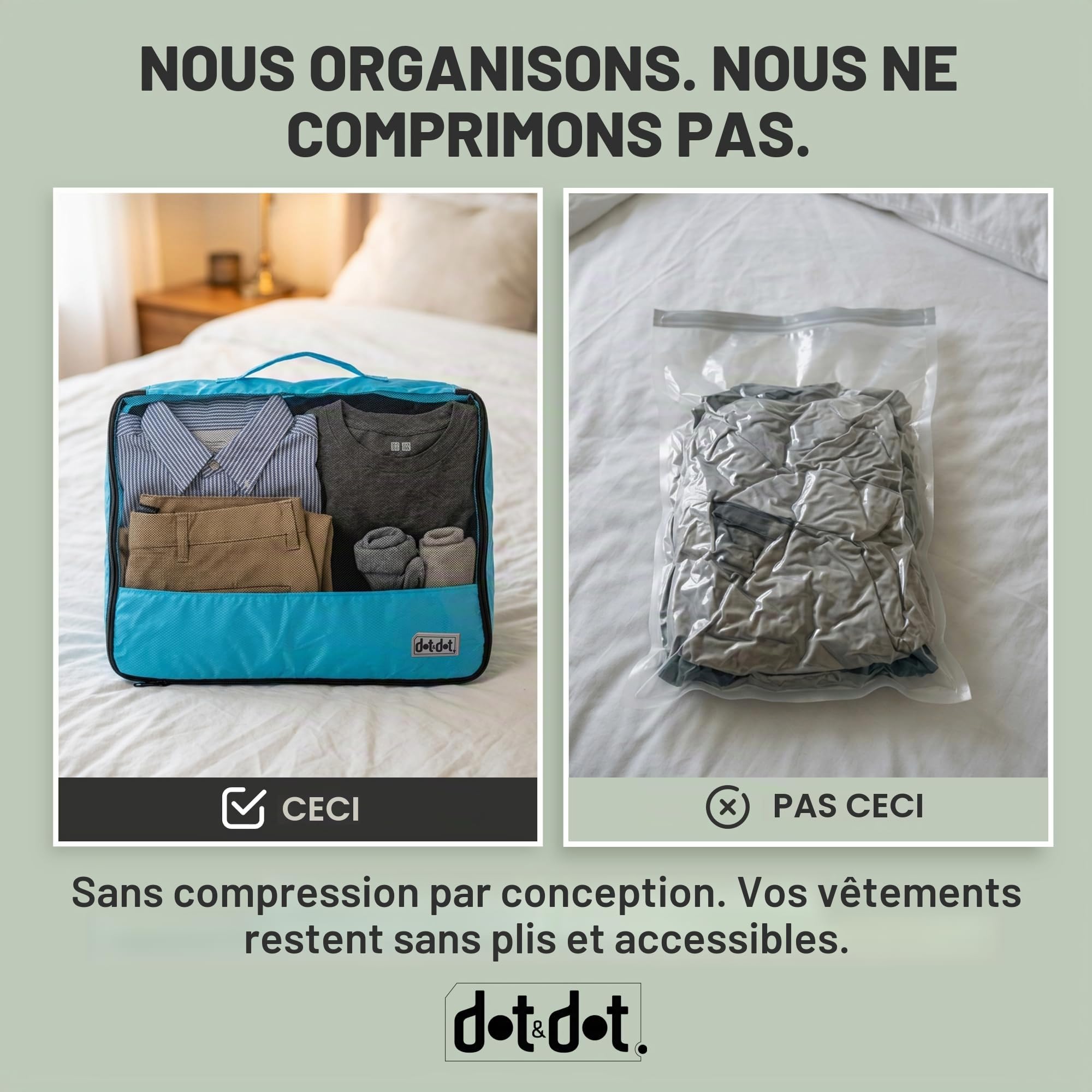 Grands cubes d'emballage pour voyage – 5 cubes d'emballage pour valises – sacs de rangement légers pour bagages