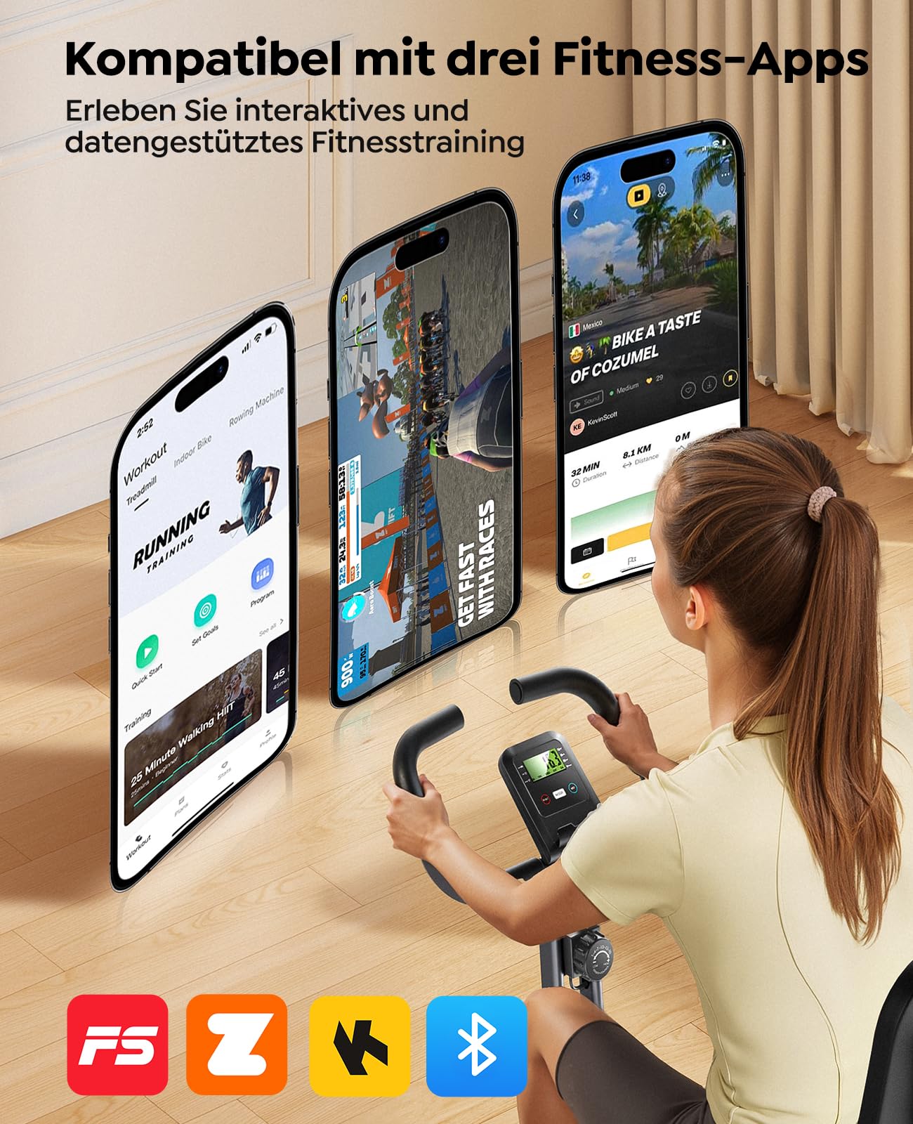 Toputure NEU 5-in-1 Heimtrainer Fahrrad Klappbar mit App, Hand-Bein-Zugseilen, Ergometer Hometrainer mit Ergonomischem Sitz, Handpulsmessung, 16 Magnetwiderstand, bis 140 KG, Ultraleise