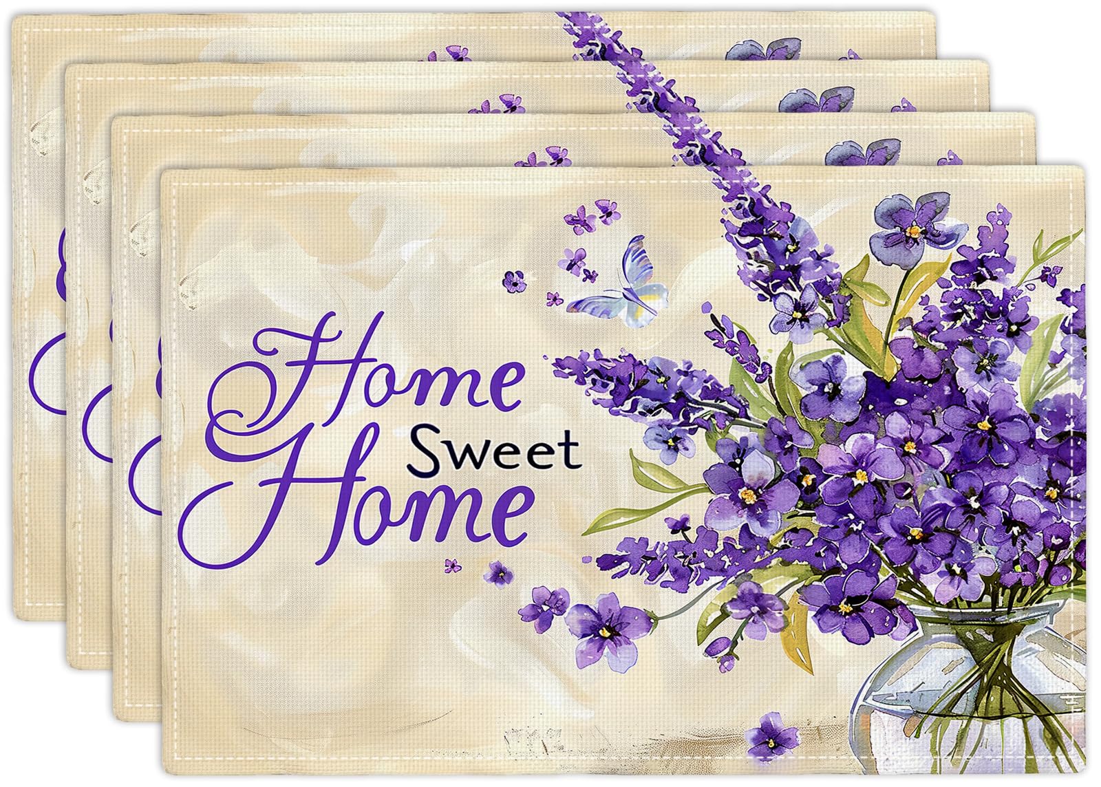 Lavender Placemats Set of 4 Purple Flower Butterfly Table Mats Home Sweet Home Place Mats 12x18 Inch for Party Kitchen Dining Restaurant Decoration