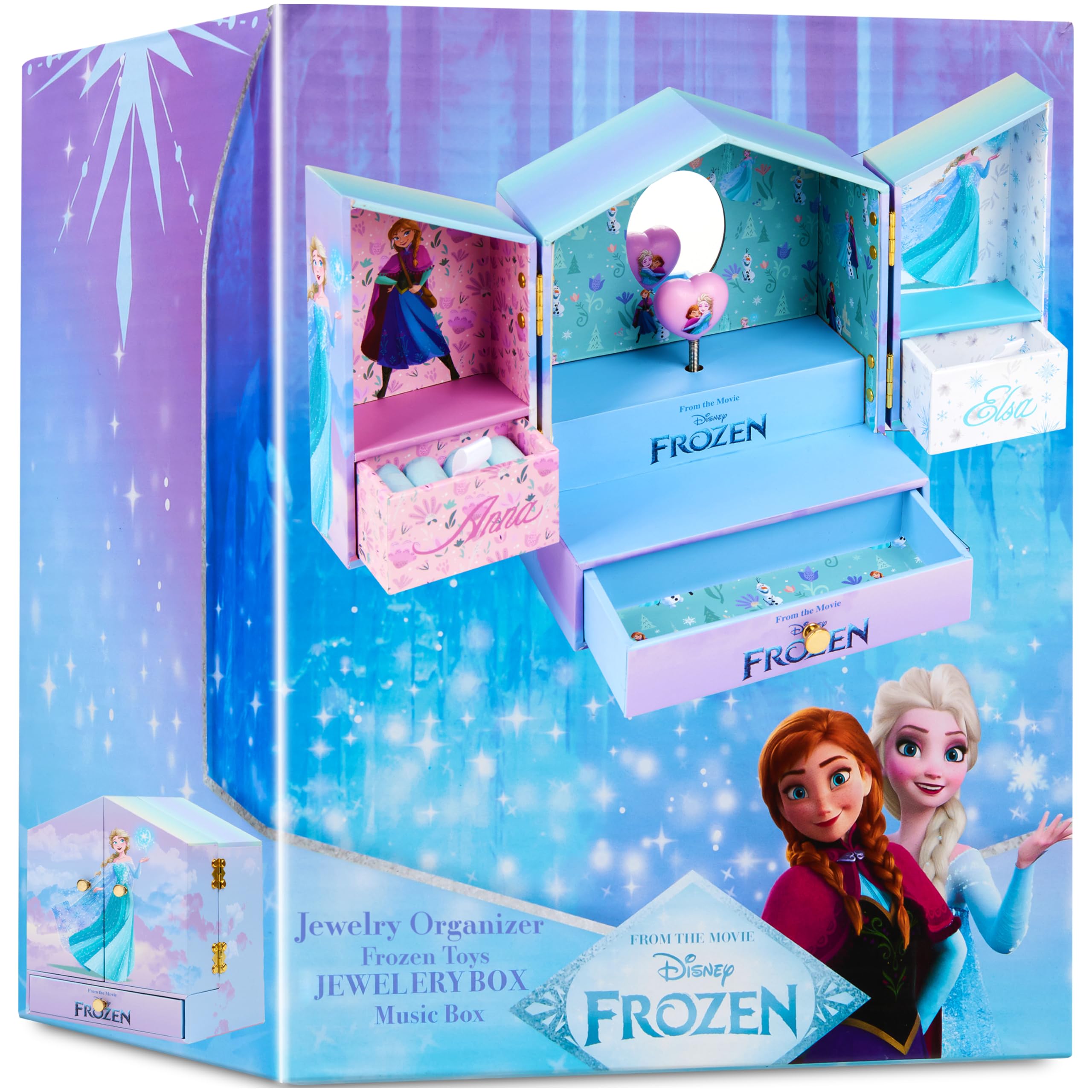 Get Trend Disney Frozen Musical Jewellery Box Girls Gift Ideas Tweens Bedroom Decor Elsa Wind Up Music Box with Mirror Storage Drawers Gifts for Her (Lilac Frozen)
