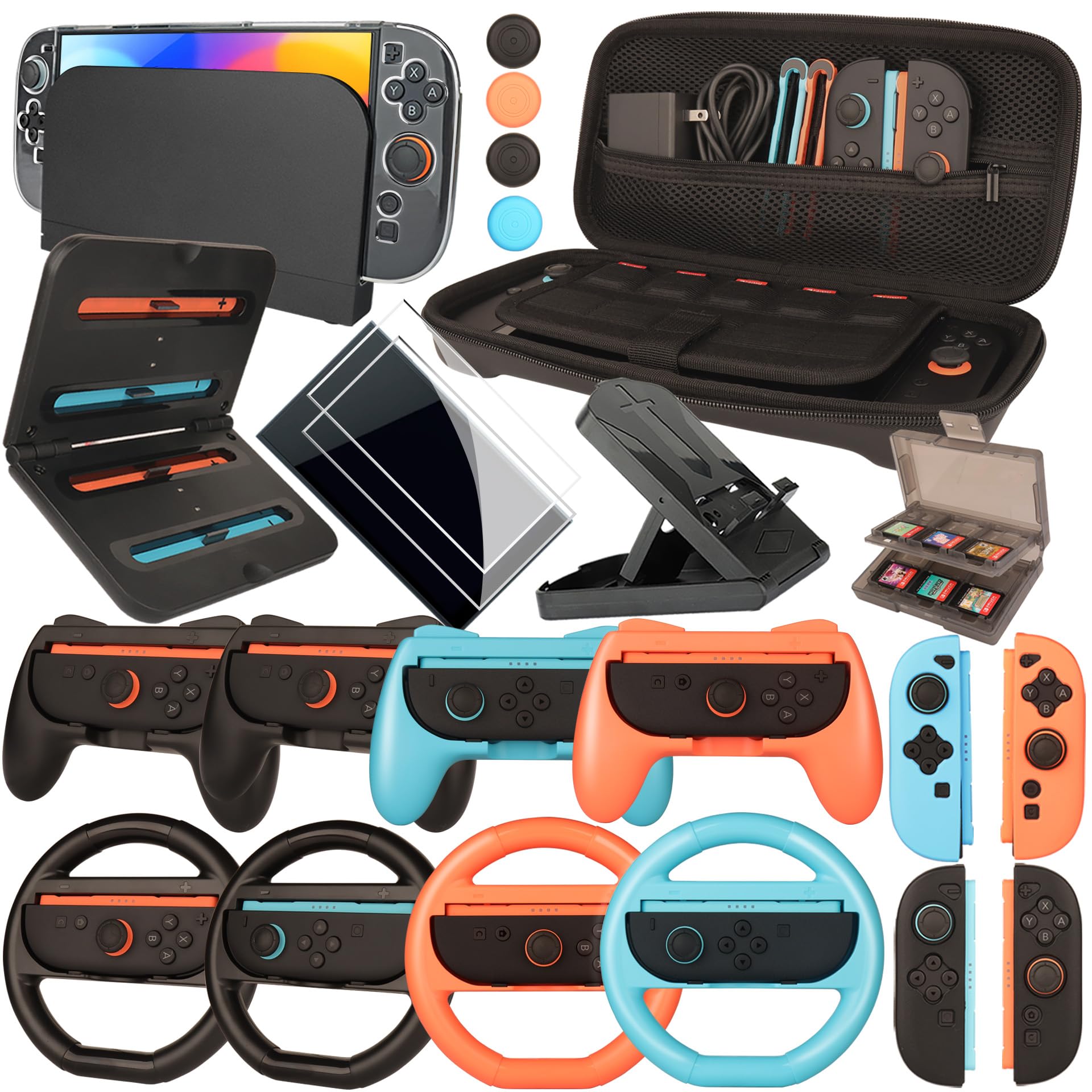 Accessories for Switch 2 - Family Bundle for Nintendo Switch 2,Carry Case,Portable Joy Con Charger,4 Pack Steering Wheels and Hand Grips,Dockable Case Kit,Stand and More | Carry Case,Portable Joy Con Charger,4 Pack Steering Wheels and Hand Grips,Dockable Case Kit,Stand and More