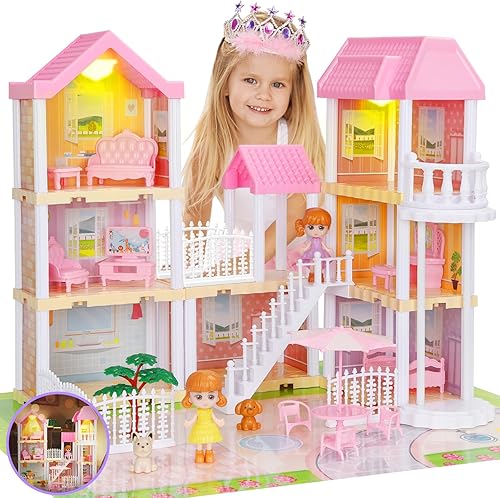 Casa de muñecas Dreamhouse Juguetes de simulación para niñas, casa de muñecas para niños pequeños 7-8 Casas de princesa, juego de muebles y