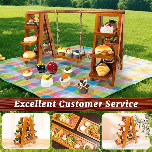 Miniatura 4 de Tnstbiee Soporte para cupcakes de 3 niveles, soporte de exhibición de madera para postres, frutas, frutos secos, queso, bandejas extraíbles y
