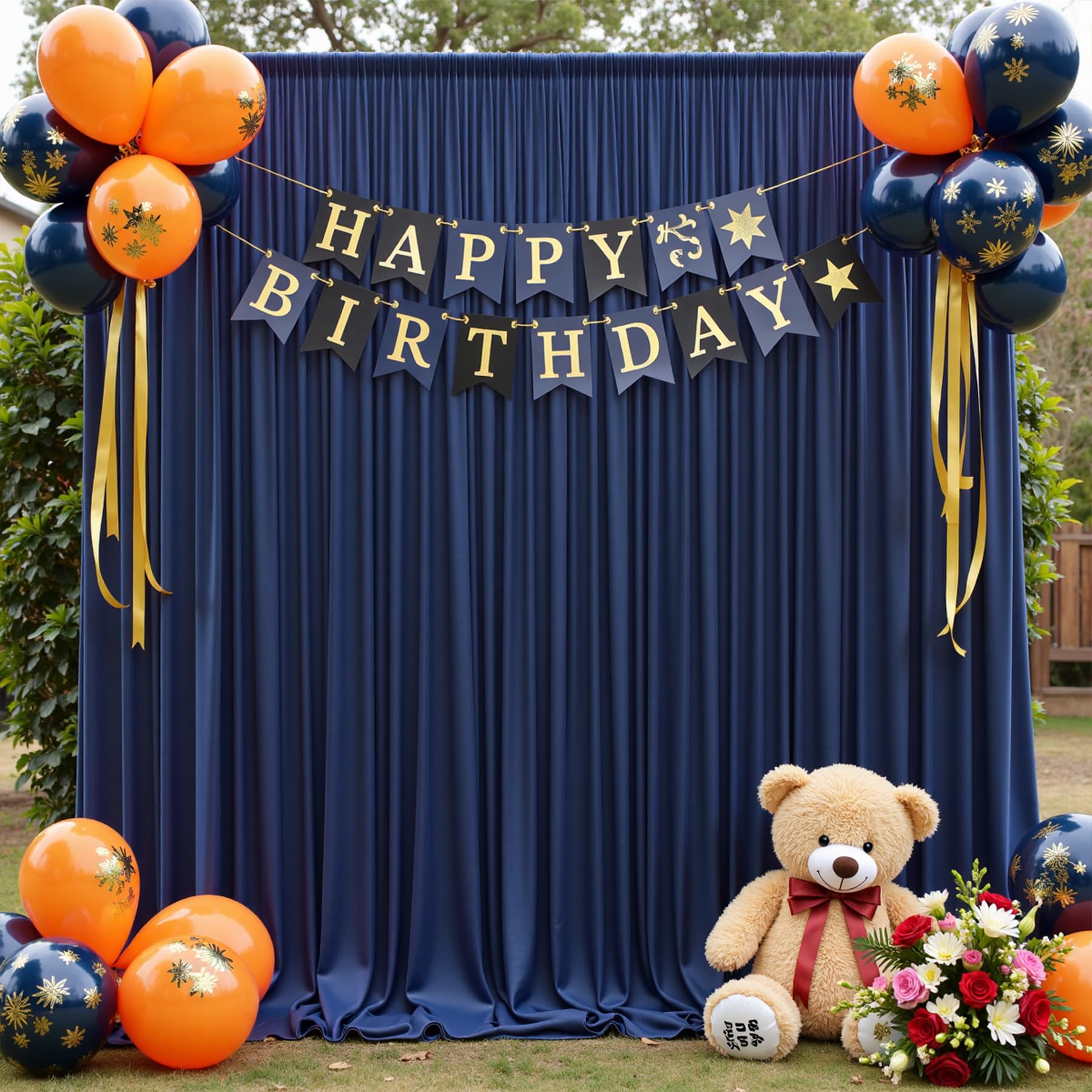 12ft x 10ft Wrinkle Free Navy Blue Backdrop Curtains for Parties, Blue Photo Backdrop Drapes 12FT Long Silky Back Drop Cloth for Wedding Birthday