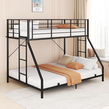Full XL Over King Bunk Bed with Dual Stairs, Heavy Duty Metal Bunk Beds with 18" Safety Guardrails & Anti-Slip Slats, Space Saving Literas for Bedroom,Mattress Not Included