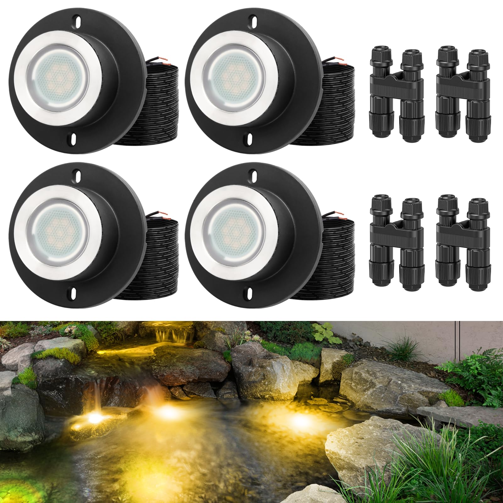 HIBOITEC LED Underwater Pond Lights for Outdoor Pond Fountain, 2700K