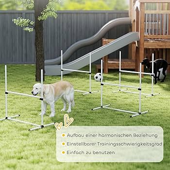 YRHome Agility Hordenset, behendigheidsuitrusting voor honden, 4 x horden, slalom stangen, hondentraining, hondensport, 104 x 70 x 101 cm, verstelbare hoogte, hondentrainingsset met tas, wit