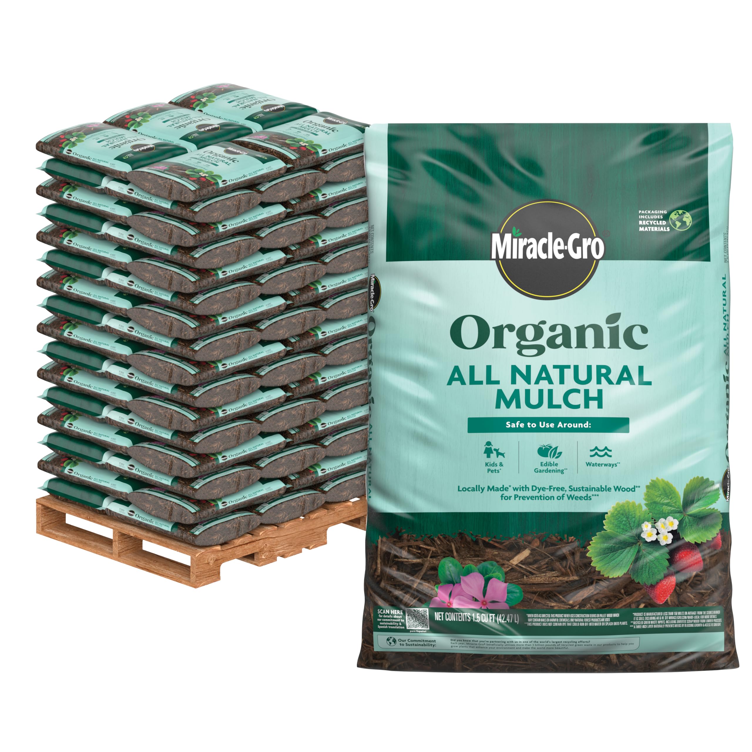 Photo 1 of **WILL BE ON A PALLET. One bag corner damage.**Miracle-Gro Organic All Natural Mulch, 1.5 cu. ft. (80-Bag Pallet)