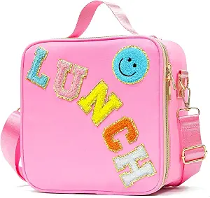  Insulated Lunch Bag Women Lunch Box Kids for Teen Girls Boys, Cute Preppy Lunch Boxes With Adjustable Shoulder Strap, Waterproof Nylon Lunchbox Lunch Bags for School Work Picnic (Pink)