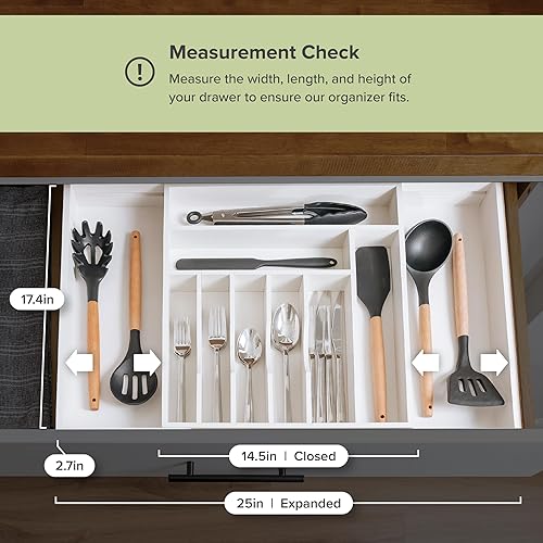 Miniatura 7 de KitchenEdge Organizador de cubiertos, cubiertos y utensilios de alta calidad para cajones de cocina, expandible de 15 a 25 pulgadas de ancho, 10