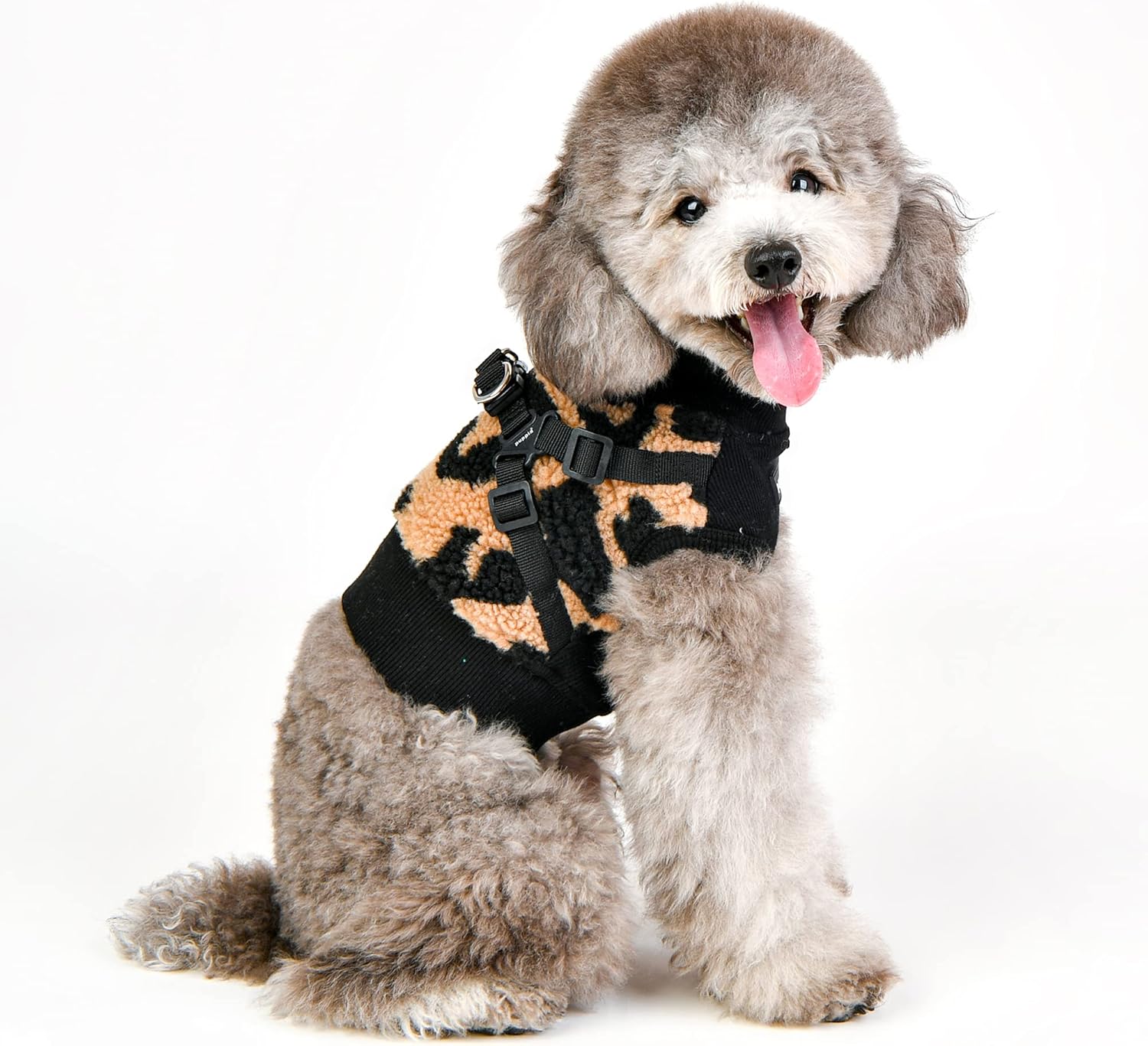 Puppia Jace Jacket Dog Harness Pullover Warm Winter Diamond Pattern for Small and Medium Dog, Beige, Medium