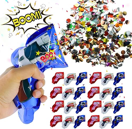 Pistola inflable de fuegos artificiales, 24 unidades, confeti de mano, juguete inflable multicolor, disparadores de confeti para cumpleaños,