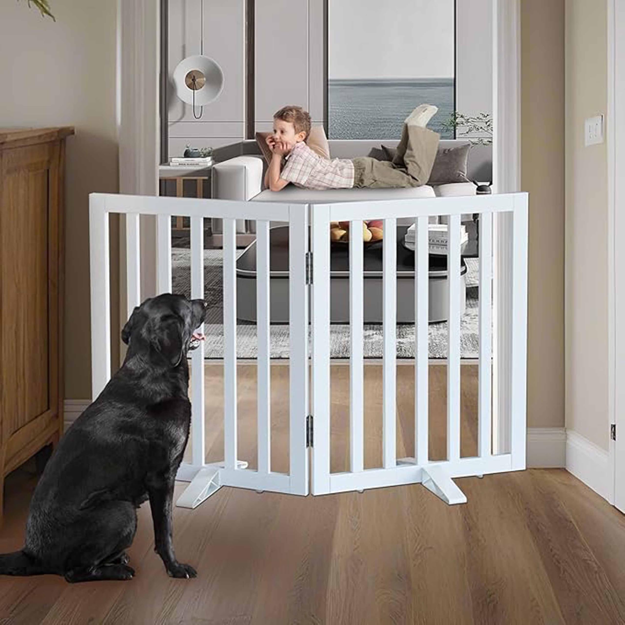 Belief Foldable Wooden Pet Gate for Dogs & Cats – Indoor Safety Barrier for Doorways, Hallways & Stairs | Free-Standing, Portable White Dog Fence – 3 Panel, 60 cm Height (【2 Panels 】 39‘’W x 24''H)-image-15