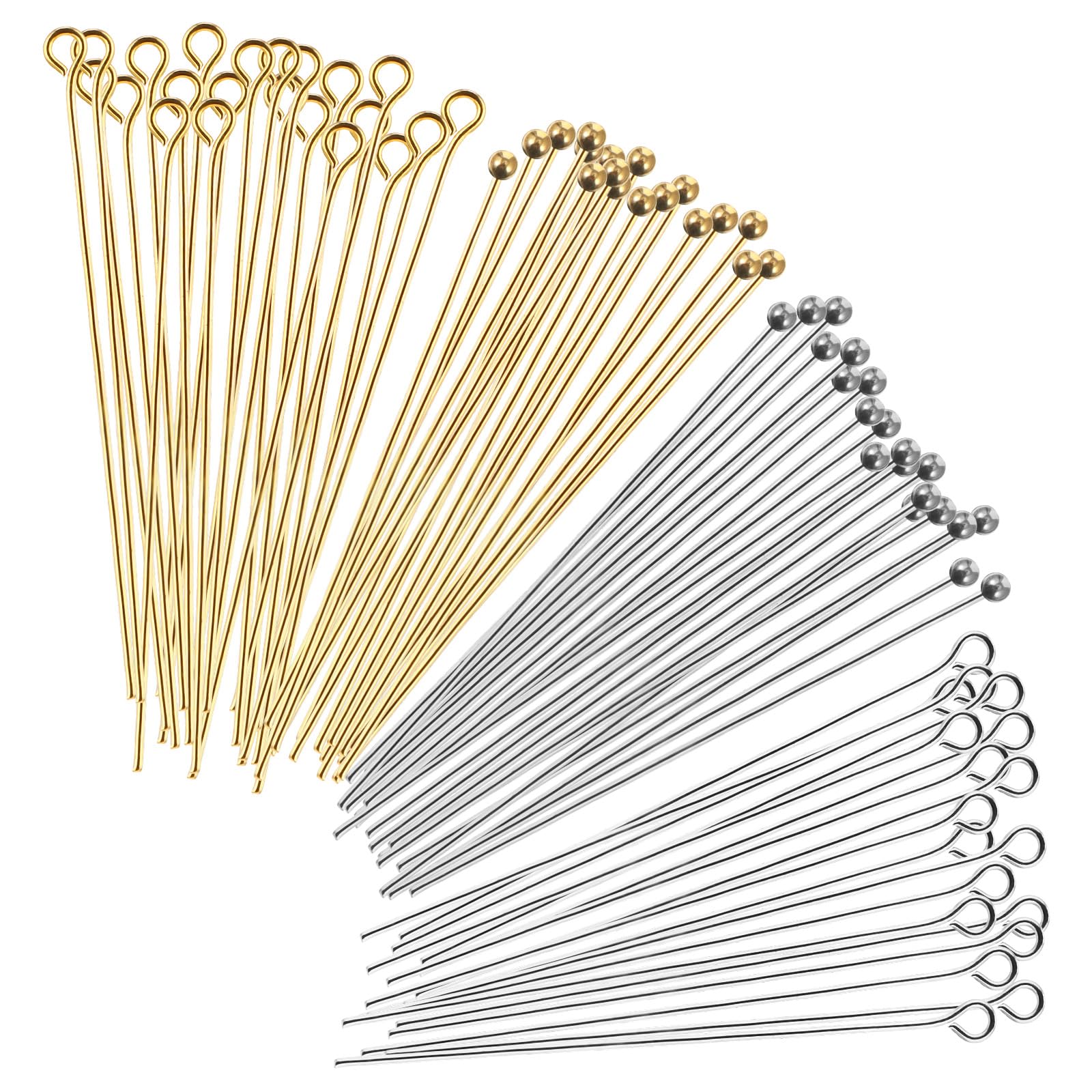 Mabor 400Pcs Head Pins for Jewelry Making, 2 Inch Flat, Ball Head, Eye Pins