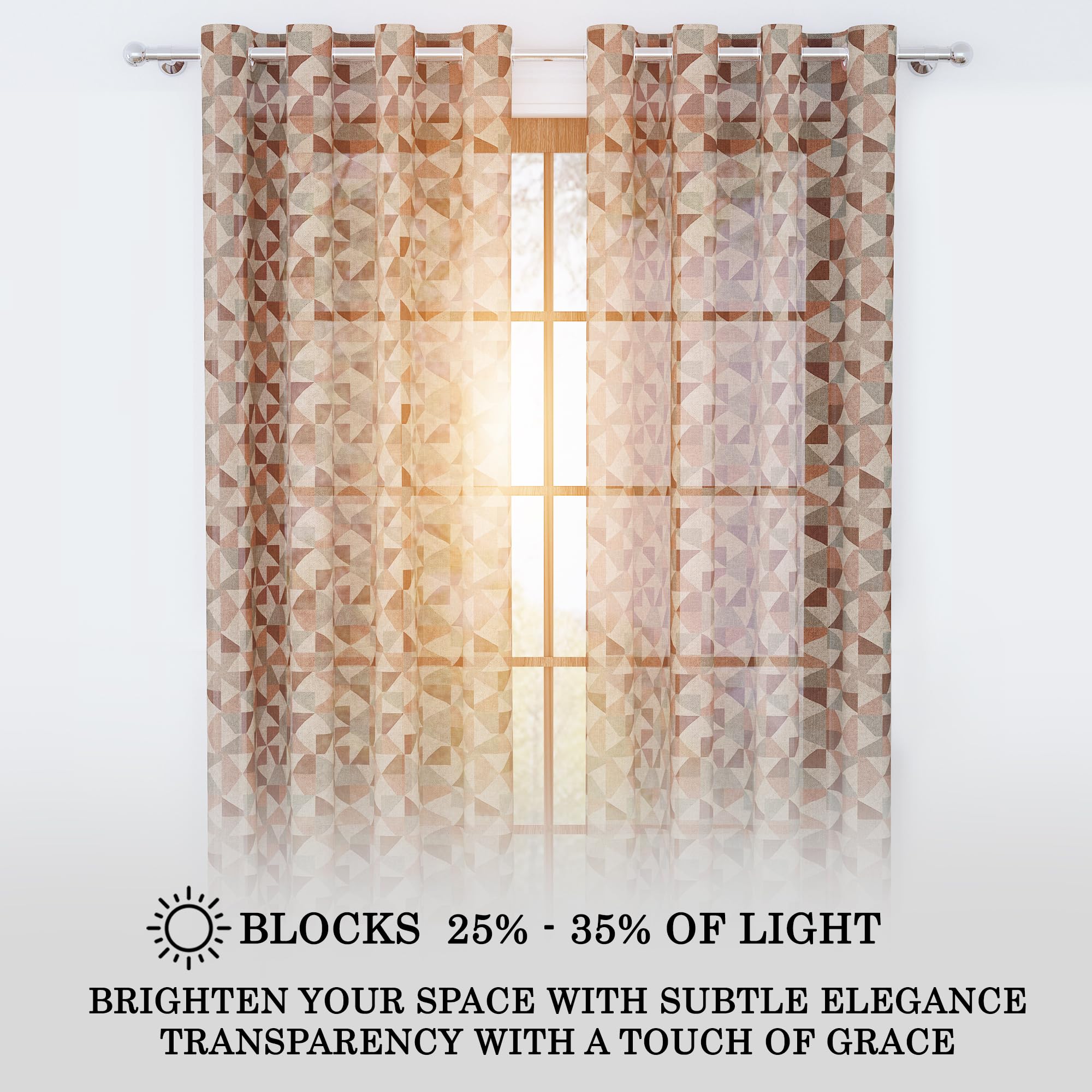 Story@Home Window Curtains 5 Feet Long Set of 2 | Geometric Printed | Semi Transparent Curtain | Net Curtains | Sheer Curtain for Living Room | (118 X 152 Cm, Brown & Red) | Perfect for Home Decor 1