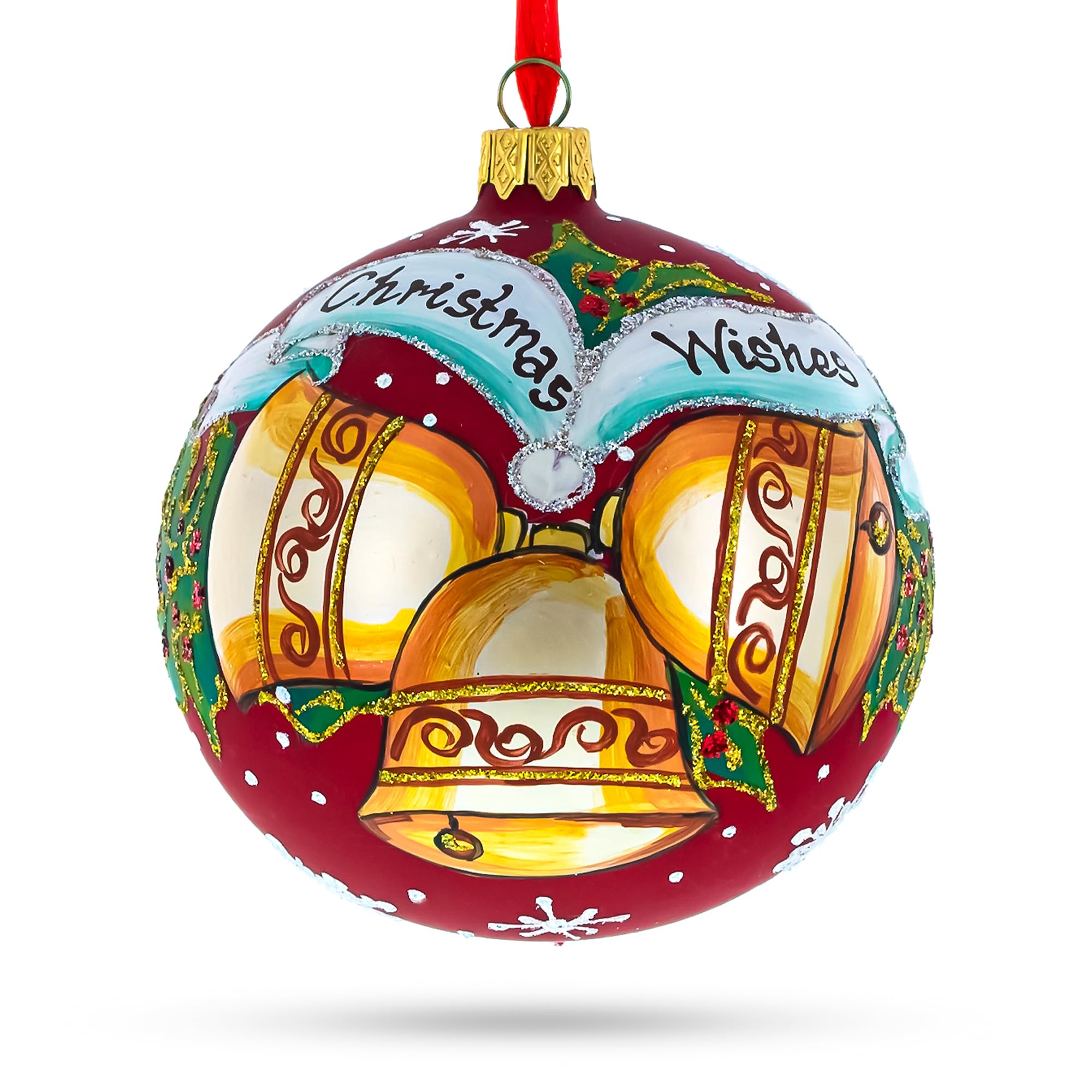 Trío de Armonía: Tres Campanas de Vidrio Soplado Bola de Navidad Adorno de 4 Pulgadas