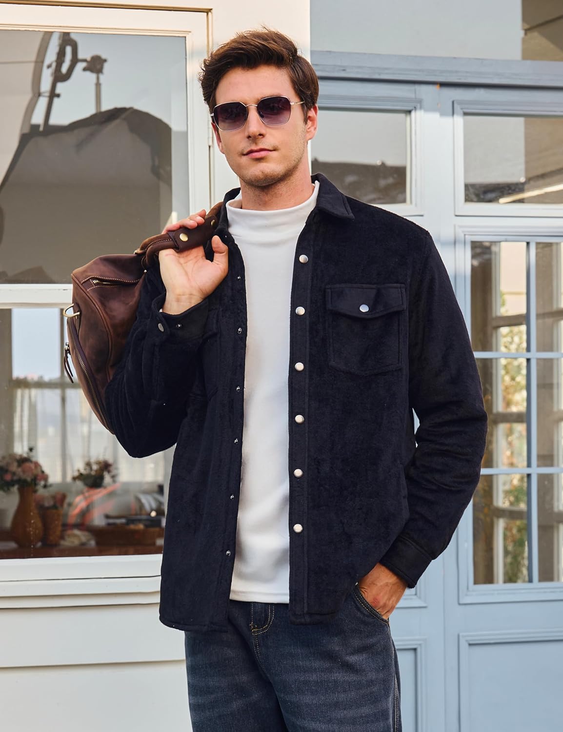 MAGCOMSEN Mens Flannel Shirts Long Sleeve Quilted Insulated Winter Jackets Warm Snap Button Down Shacket - Image 2