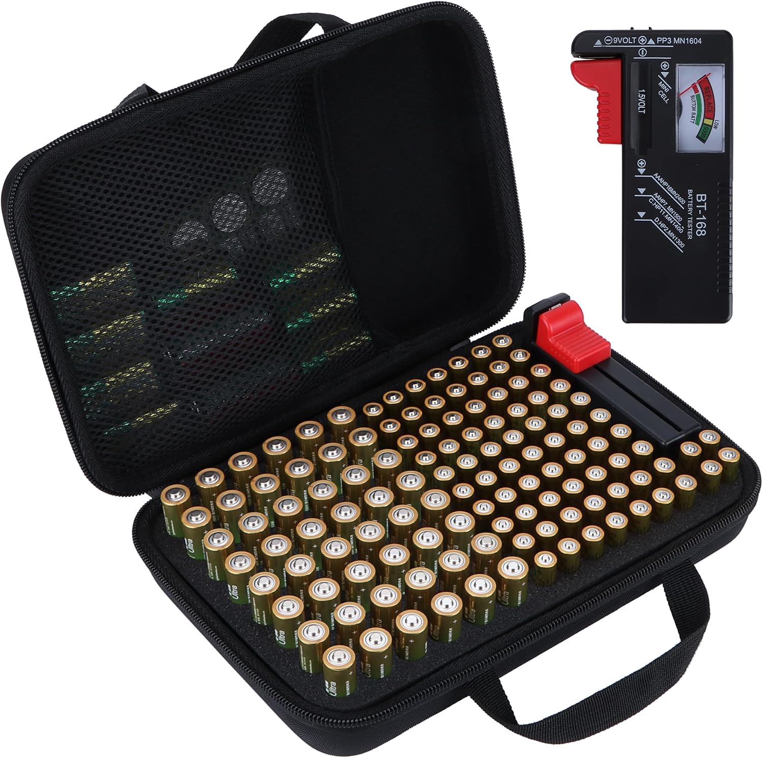Case Compatible with Tester,Stores 74*AAA and 48*AA Batteries | Lightweight Carry, Secure Storage, Convenient Zipper, Soft Interior