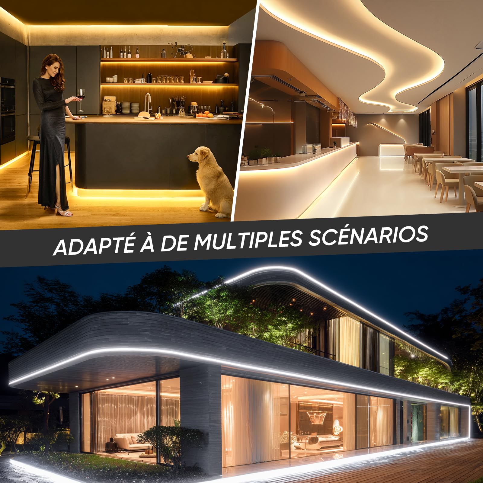 Shine Decor Neon Ruban LED 10m, 230V Bande lumineuse, IP65 Etanche, 10W/M, 350LM/M, 120 leds/m Neon LED Strip pour Décoration Maison Cuisine Jardin Eclairage LED (Blanc Chaud)
