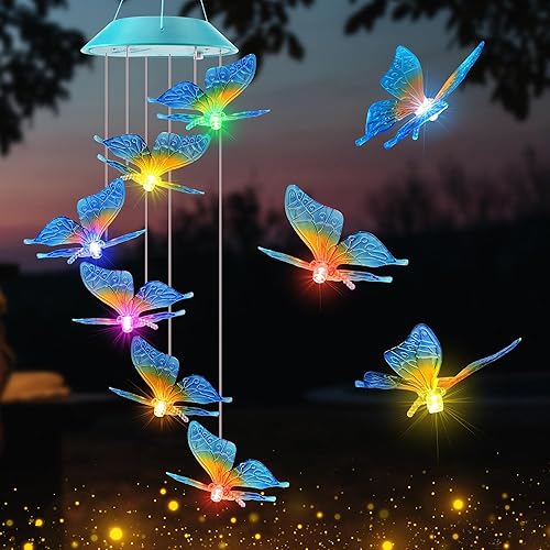 Solar Butterfly Gift for Mom Girls, Color Changing Christmas Wind