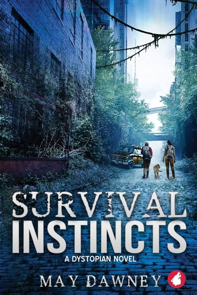 Survival instincts dystopian novel cover with adventure themes